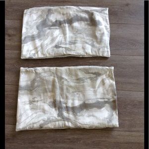 TWO GRAY SHINY SILVER PILLOWS 25"X14"